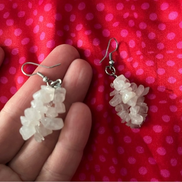 White Stone Dangle Earrings- Handmade - Picture 2 of 4